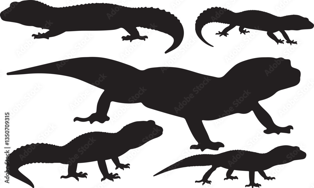 Leopard Gecko Silhouettes - Small Reptile Illustration Leopard Gecko Silhouettes - Small Reptile Illustration