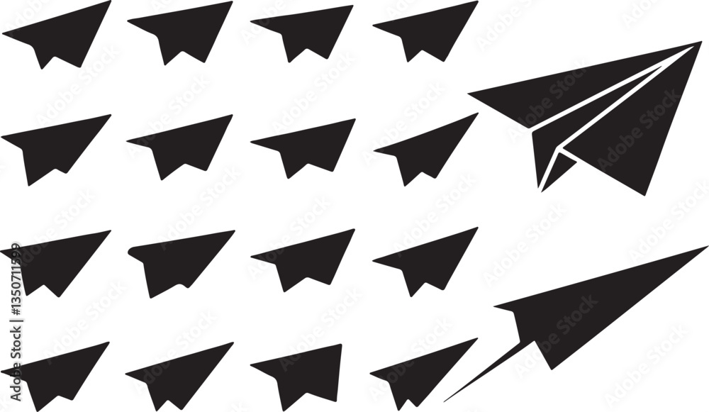 Fototapeta premium Paper Plane Silhouette - Fun Origami and Flight Icon