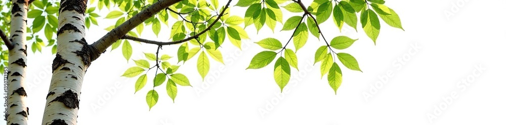 Fototapeta premium Isolated branches of a birch tree on white background, forest, simple