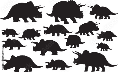 Triceratops Silhouette on White Background - Prehistoric Dinosaur Shape