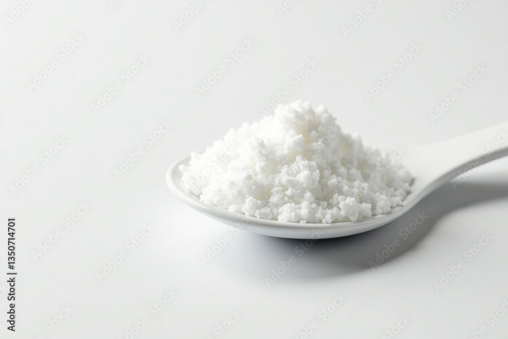 Spoonful of white sugar against white backdrop, spoon, food product, scoop Spoonful of white sugar against white backdrop, spoon, food product, scoop