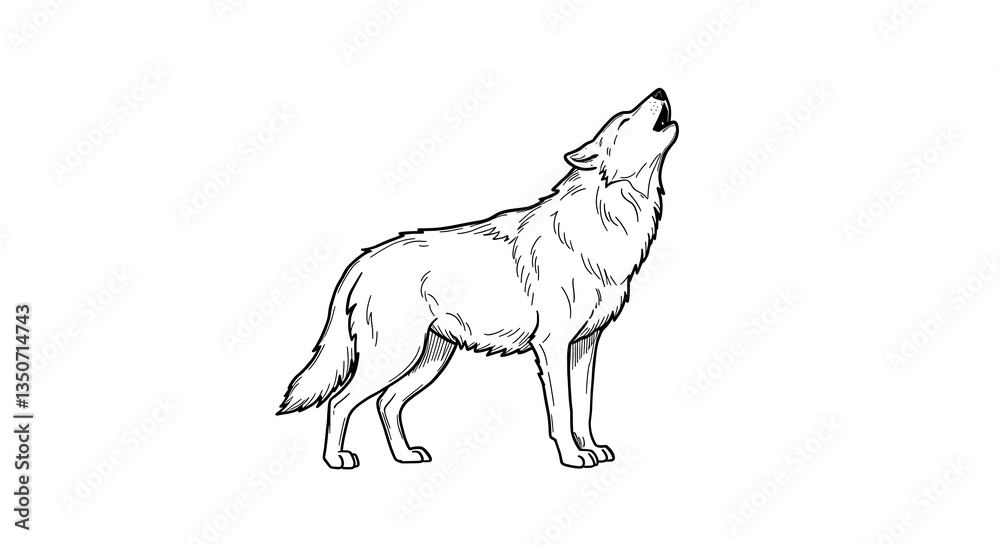 Fototapeta premium Howling Wolf Illustration in Black and White Graphic Design