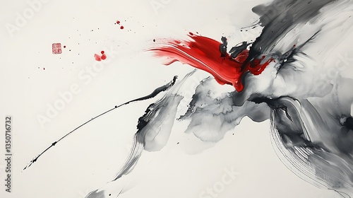 Abstract Red Ink Painting.