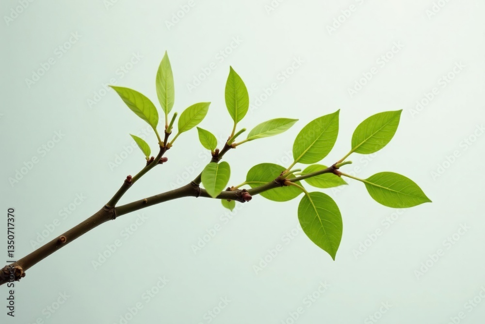 Small flexible branch with small leaves isolated on white background, flexible, foliage, branches