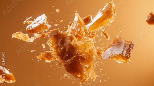 Shattered caramel shards on an amber background