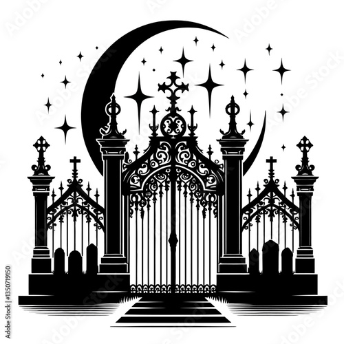 Black silhouette of gothic cemetery gate logo silhouette black color isolated white background