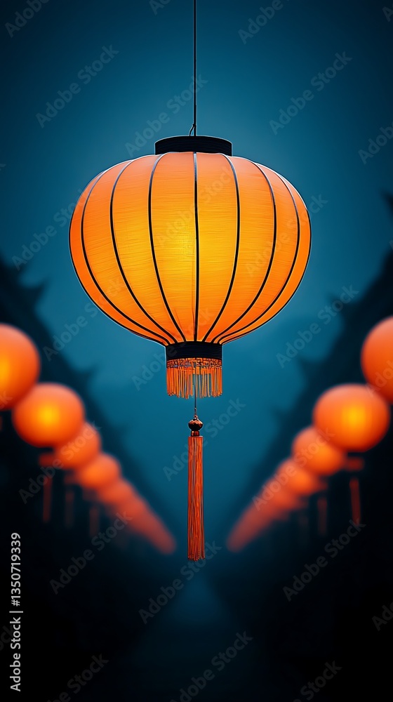 Obraz premium Illuminated Lantern Path for Asian Temple.