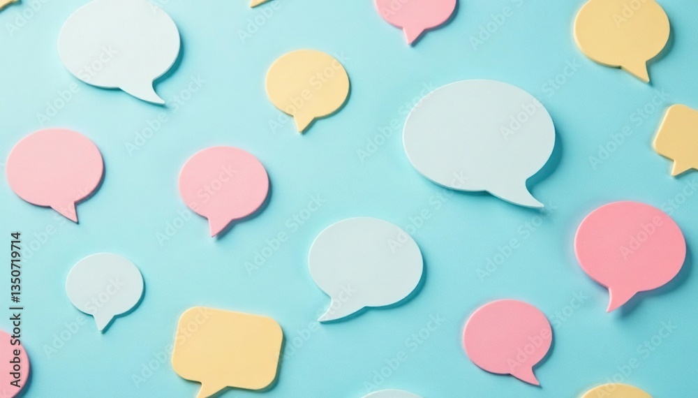 Seamless pastel speech bubble pattern on light blue background, cute, print, colorful Seamless pastel speech bubble pattern on light blue background, cute, print, colorful