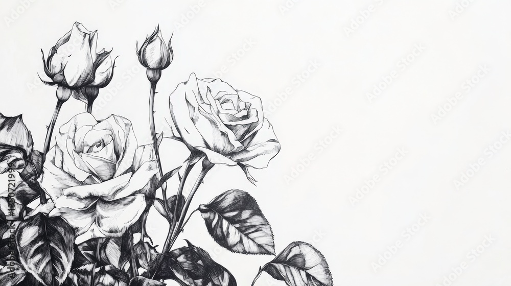 Obraz premium Black and White Roses on White Background