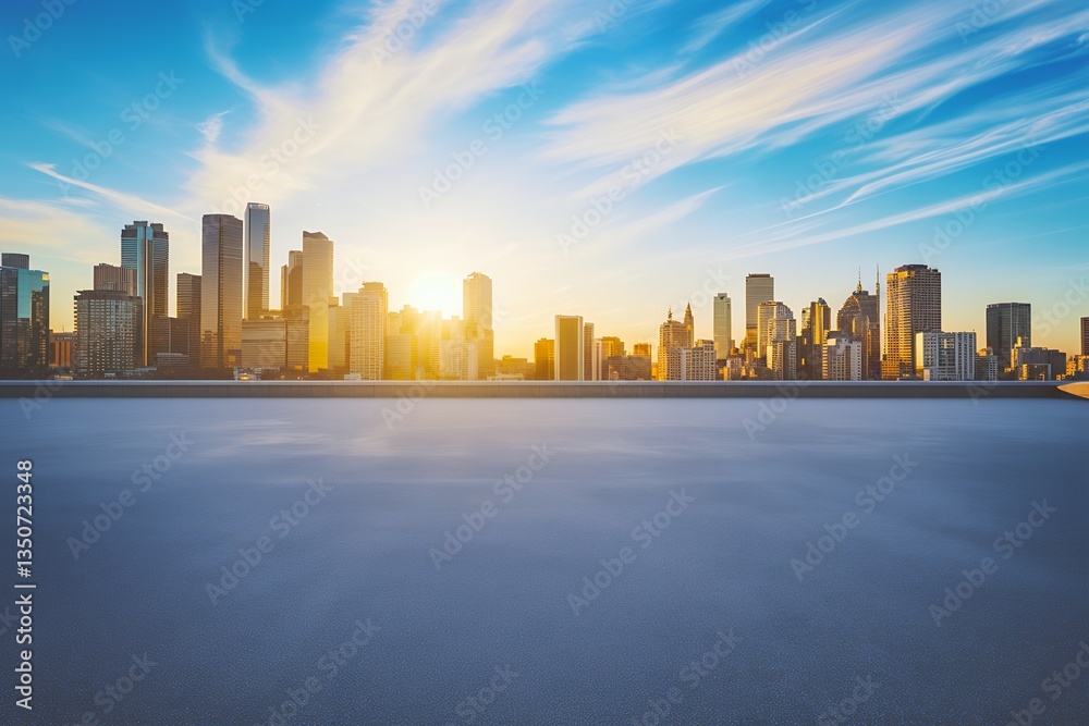 Fototapeta premium Vibrant City Skyline at Sunset with Colorful Sky