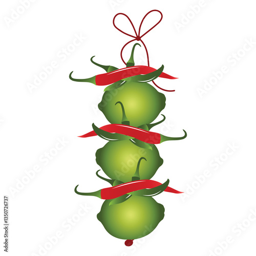 This digital illustration depicts the traditional Indian Nimbu-Mirchi (lemon and chili) charm, commonly hung at entrances of homes, shops, and vehicles to ward off the evil eye (Nazar).