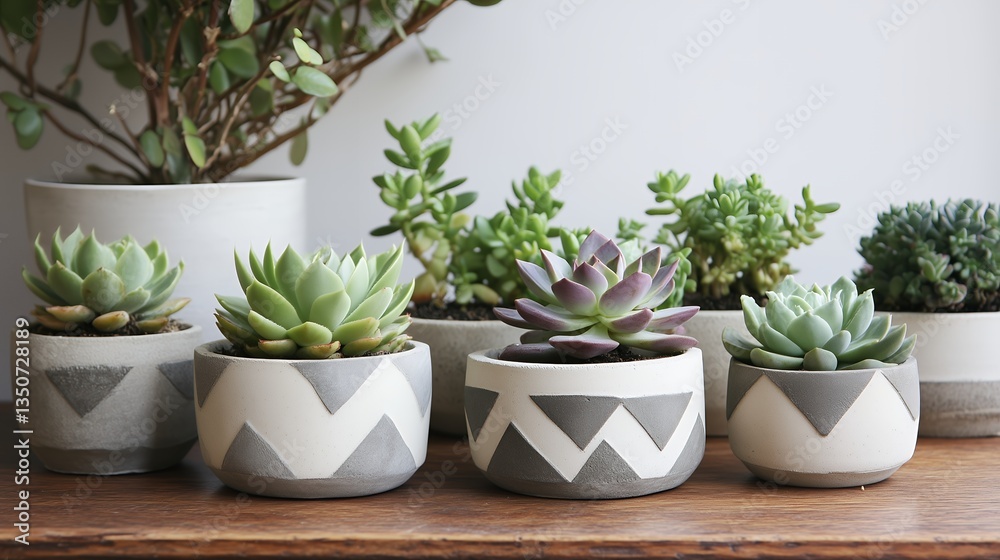 Succulents in gray and white geometric handmade concrete pots, a DIY concept for home decor and garden design Succulents in gray and white geometric handmade concrete pots, a DIY concept for home decor and garden design