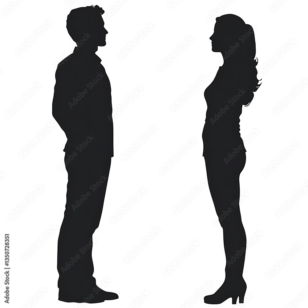 남성과 여성 실루엣의 대칭적인 구도, AI 생성 남성과 여성 실루엣의 대칭적인 구도, AI 생성