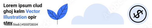 Blue leaf and abstract cloud represent nature, while dollar coin suggests financial themes. Ideal for eco-finance, sustainability, savings, investments, financial growth, environmental funds, simple