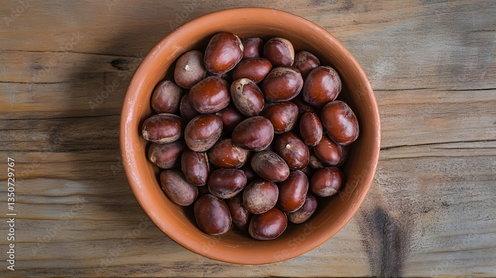 Roasted Chestnuts in Clay Bowl Autumn Harvest Roasted Chestnuts in Clay Bowl Autumn Harvest
