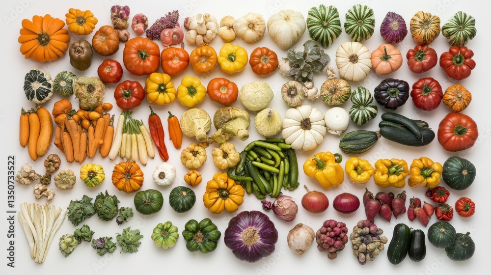 Fototapeta premium Vibrant Seasonal Produce Display on White Background