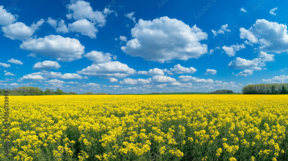 Vibrant Yellow Rapeseed Field Under a Stunning Blue Sky Vibrant Yellow Rapeseed Field Under a Stunning Blue Sky