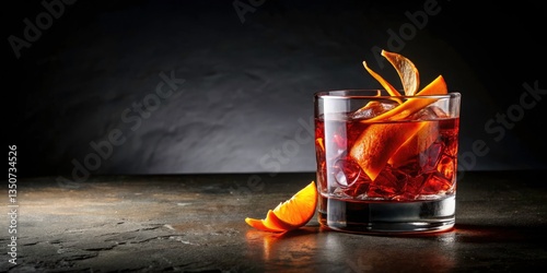 Surreal Negroni Cocktail Photography: Dark Background, Rock Glass, Orange Peel