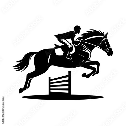 jockey and jumping horse equestrian logo silhouette black color isolated white background