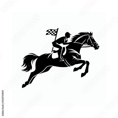 jockey and jumping horse equestrian logo silhouette black color isolated white background