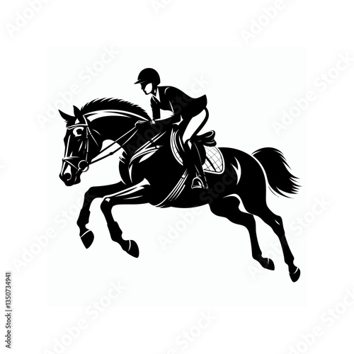 jockey and jumping horse equestrian logo silhouette black color isolated white background