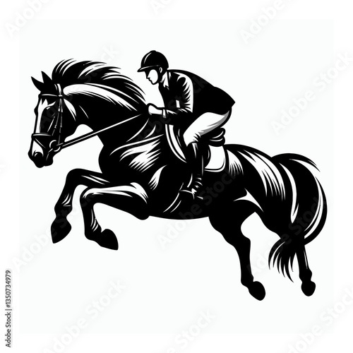jockey and jumping horse equestrian logo silhouette black color isolated white background