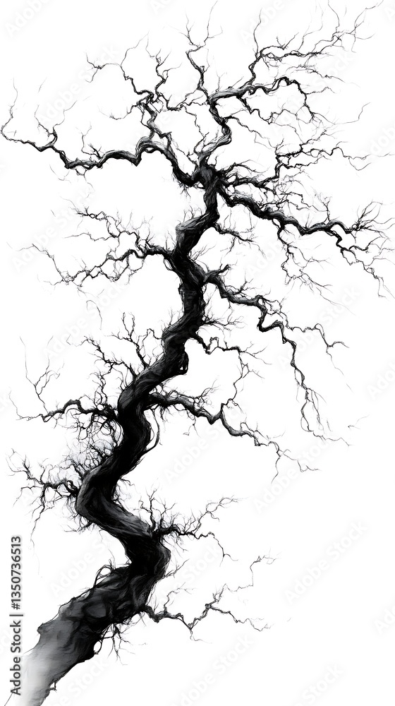 Obraz premium Twisted Bare Branches, Ink Drawing, Abstract Tree