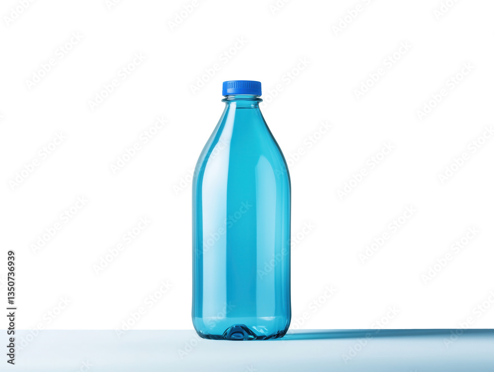 Blue Glass Bottle with Cap on Minimalist Light Blue Background Blue Glass Bottle with Cap on Minimalist Light Blue Background
