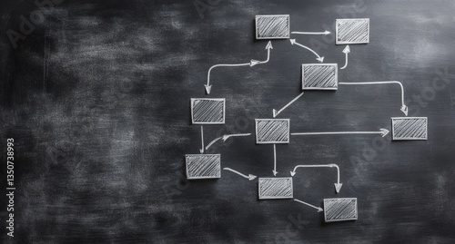 Chalkboard flowchart illustrating process, workflow, or system.