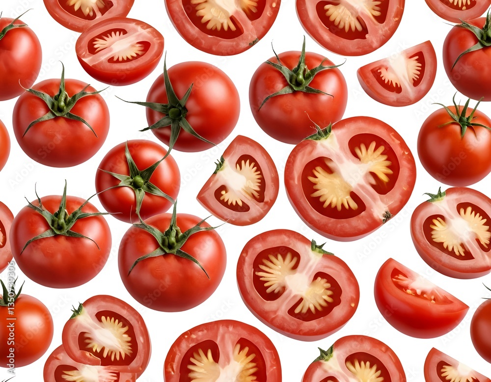 Fototapeta premium Fresh Red Tomatoes Falling on White Background