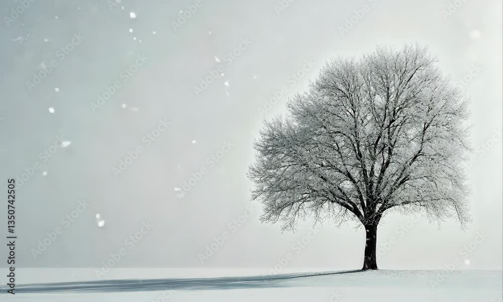 A lonely tree stands in a snowy winter landscape under a cold, white sky, a solitary scene of nature's frozen beauty A lonely tree stands in a snowy winter landscape under a cold, white sky, a solitary scene of nature's frozen beauty