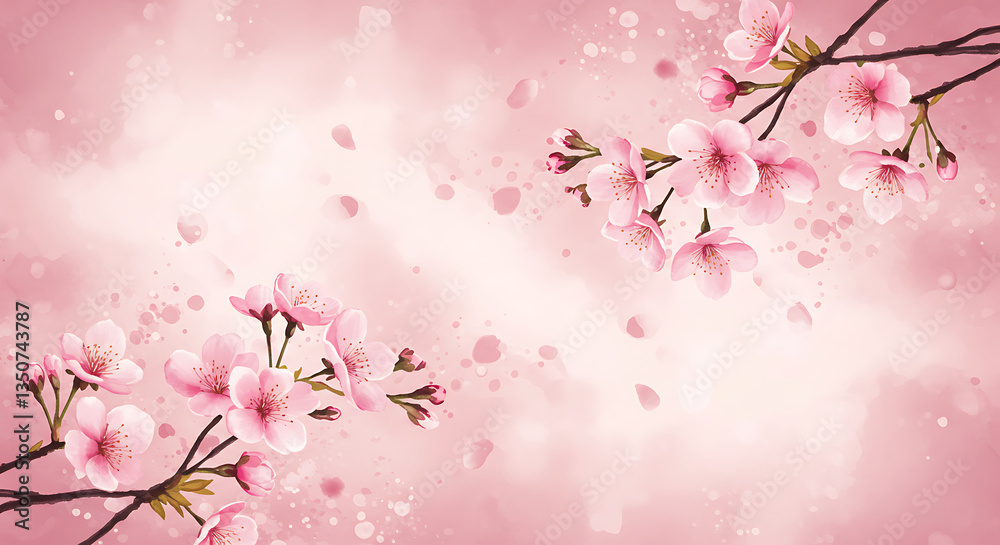 Fototapeta premium Spring's pink cherry blossoms bloom, a natural beauty framing the sakura's floral petals