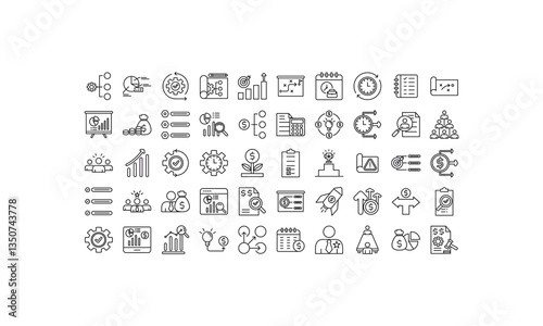 icon set business planning with line style, isolated on white background editable.