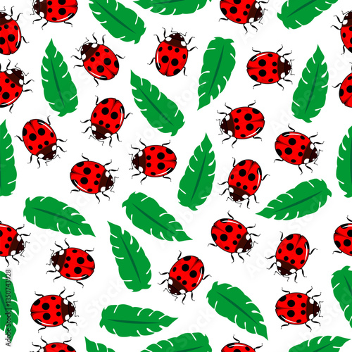 leaf and lady bug ladybug seamless pattern background