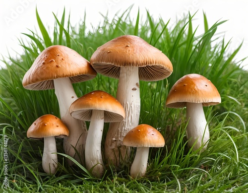 Cluster of Mushrooms in Lush Green Grass