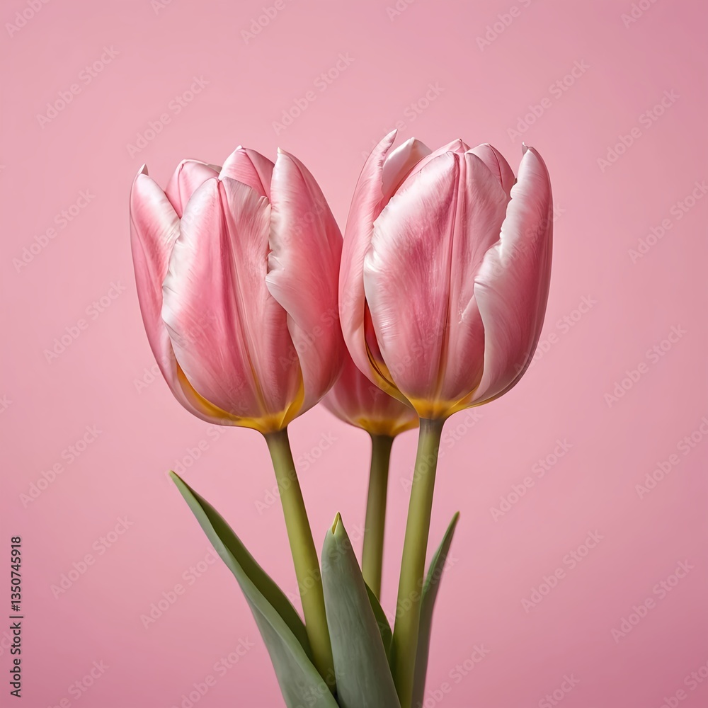 Fototapeta premium Two Pink Tulips on Pink Background