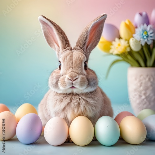 Cute Easter Bunny with Pastel Eggs