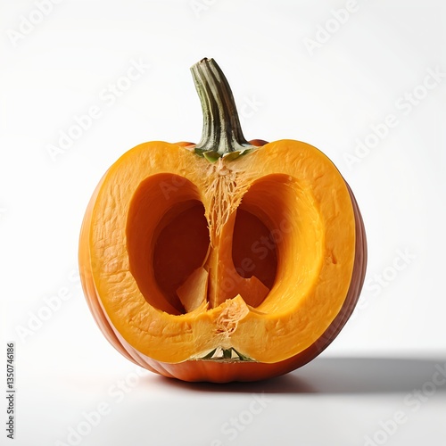 Halved Pumpkin on White Background