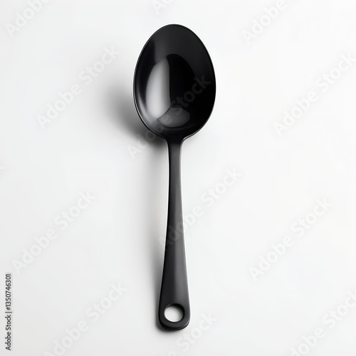 Black Serving Spoon on White Background