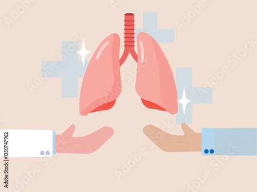 Doctor hand holding lung pulmonary organ transplant donation medicine disease care support vector illustration concept technology surgery patient health respiratory helps protection container
