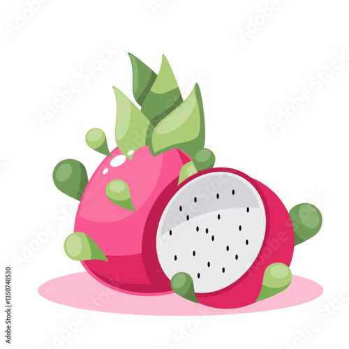 Illustration summer fruit, fresh tropical fruits, delicious summer fruits, fresh dragonfruits