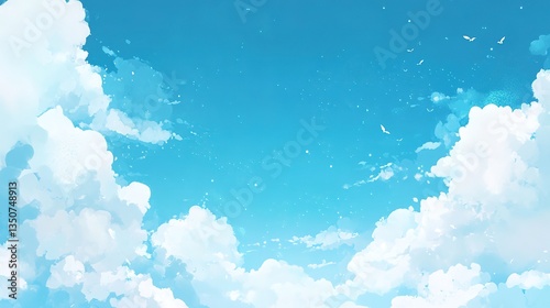 Bright Blue Sky with Fluffy White Clouds