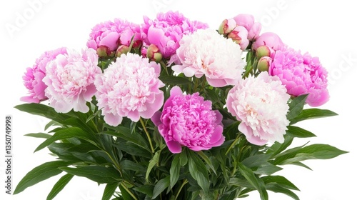 Peonies in Pastel Tones on White Background