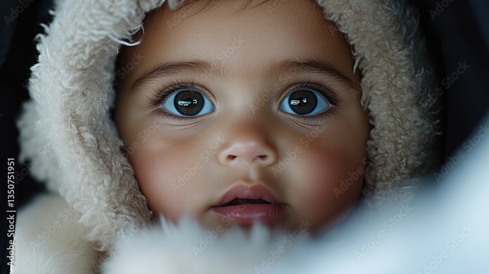 Close-up of a curious baby, wide-eyed and gazing Close-up of a curious baby, wide-eyed and gazing