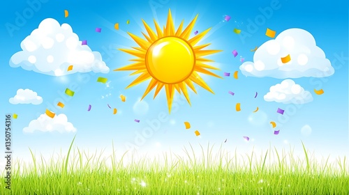 Sunny Day with Celebration, Grass, and Sky.