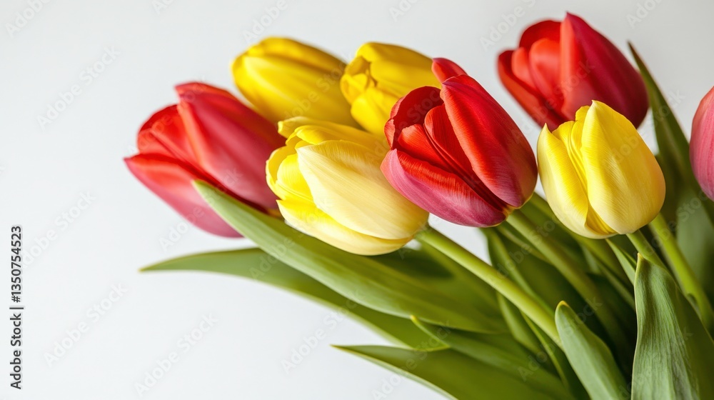 Vibrant Tulips in Bloom on White Background Vibrant Tulips in Bloom on White Background
