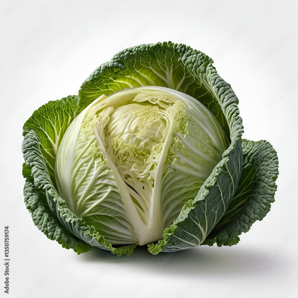 Fototapeta premium Fresh Savoy Cabbage on White Background