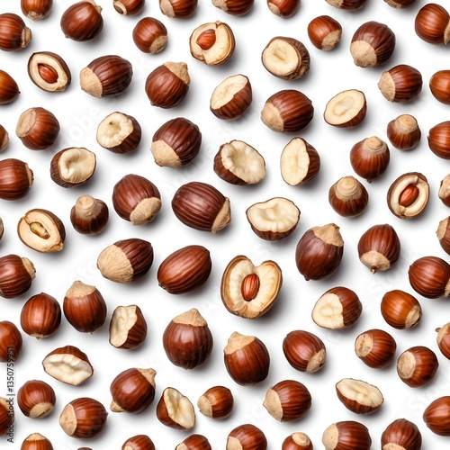 Wallpaper Mural Hazelnut Pattern Whole and Halved Hazelnuts on White Background Torontodigital.ca