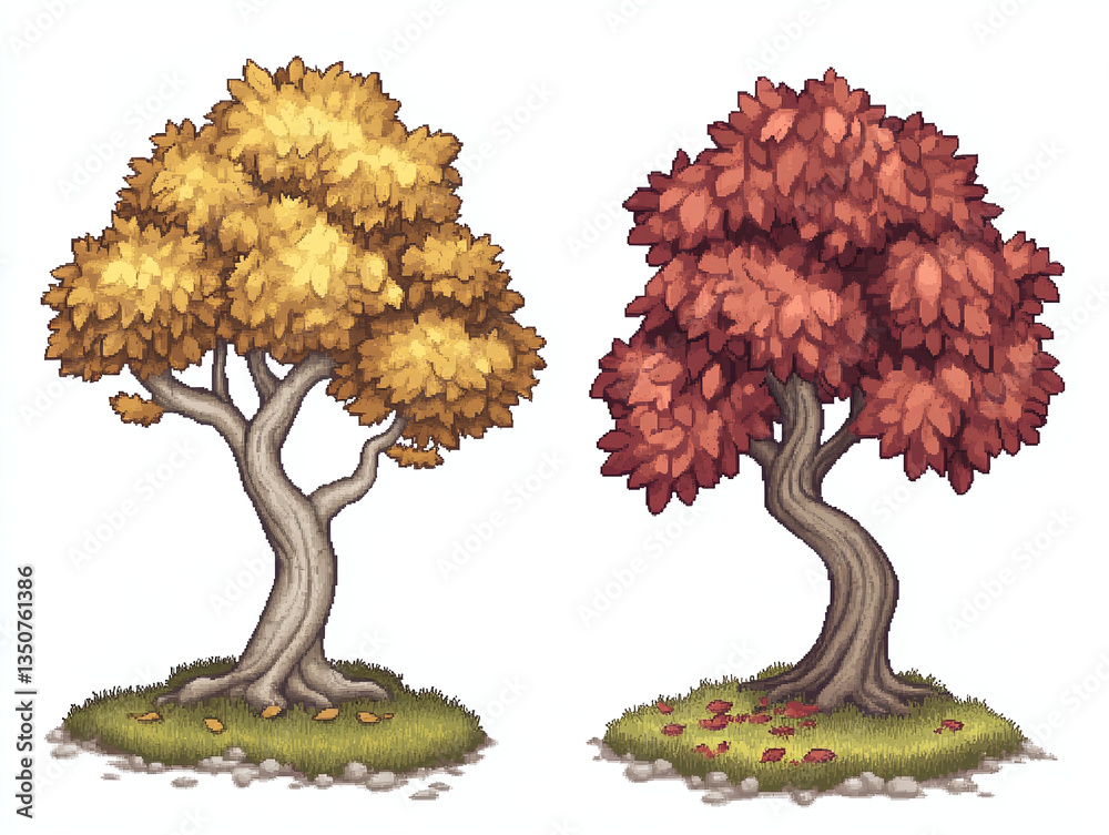 Fotografie Autumn Trees Pixel Art Illustration