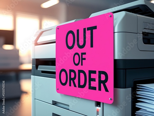 Office printer with a bright pink 